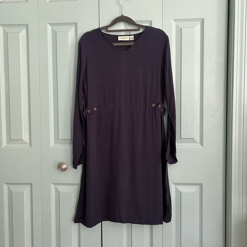 Putumayo Navy Blue Knee Length Dress Small Long Sleeve Fit Flare Boho Minimalist